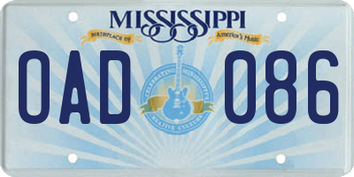 MS license plate OAD086