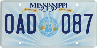 MS license plate OAD087