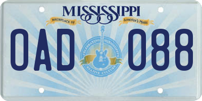 MS license plate OAD088