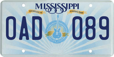 MS license plate OAD089