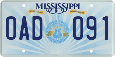 MS license plate OAD091