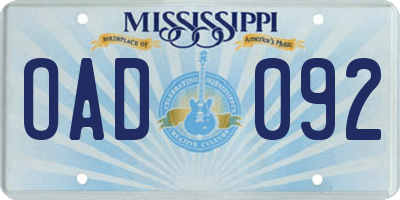 MS license plate OAD092
