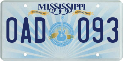 MS license plate OAD093