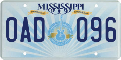 MS license plate OAD096