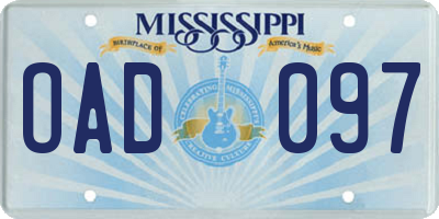 MS license plate OAD097