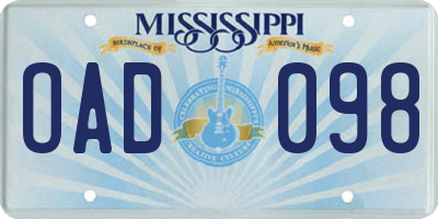 MS license plate OAD098