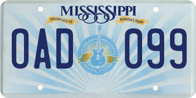 MS license plate OAD099