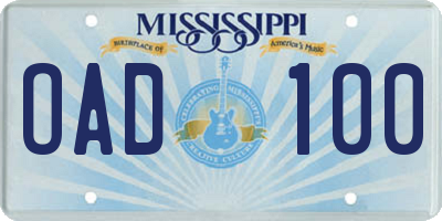 MS license plate OAD100