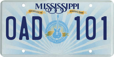 MS license plate OAD101