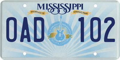 MS license plate OAD102