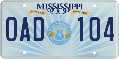 MS license plate OAD104