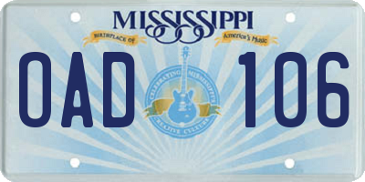 MS license plate OAD106