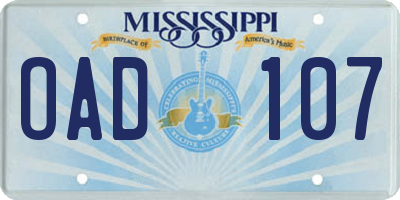 MS license plate OAD107