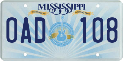 MS license plate OAD108