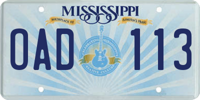 MS license plate OAD113