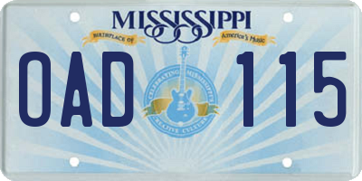 MS license plate OAD115