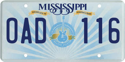 MS license plate OAD116