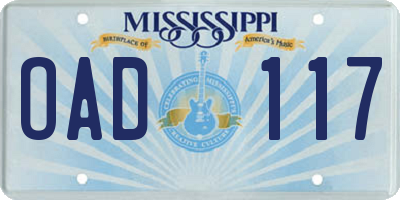 MS license plate OAD117