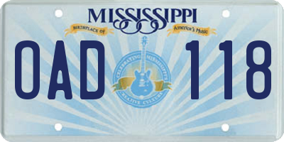 MS license plate OAD118
