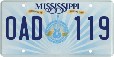MS license plate OAD119