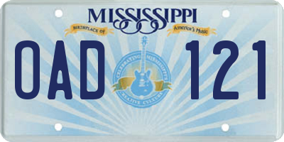 MS license plate OAD121