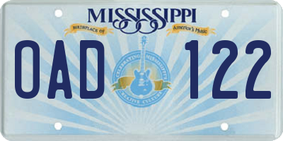 MS license plate OAD122