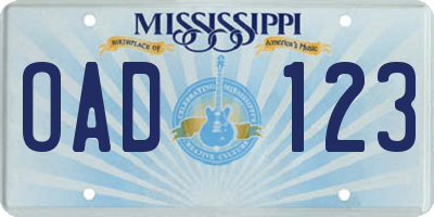 MS license plate OAD123