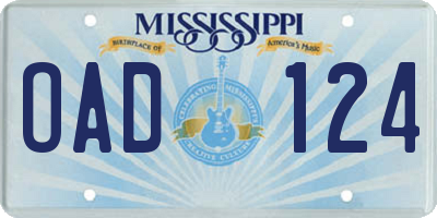 MS license plate OAD124