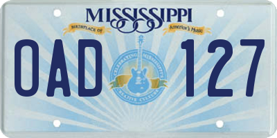 MS license plate OAD127