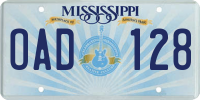 MS license plate OAD128