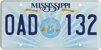 MS license plate OAD132