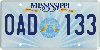 MS license plate OAD133