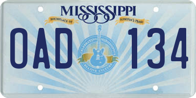 MS license plate OAD134