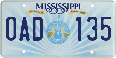 MS license plate OAD135