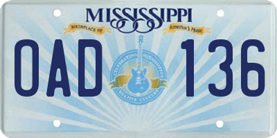 MS license plate OAD136