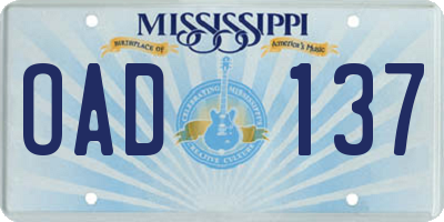 MS license plate OAD137