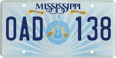 MS license plate OAD138