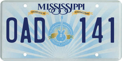 MS license plate OAD141
