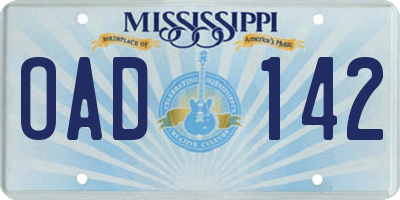 MS license plate OAD142