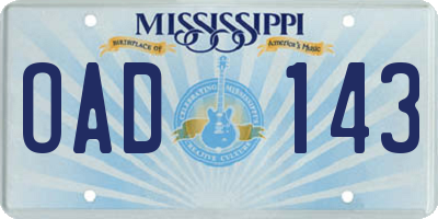 MS license plate OAD143