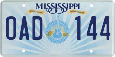 MS license plate OAD144