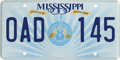 MS license plate OAD145