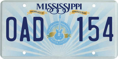 MS license plate OAD154