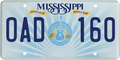 MS license plate OAD160