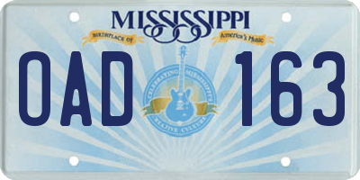 MS license plate OAD163
