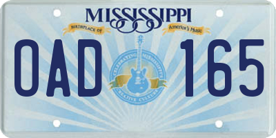 MS license plate OAD165