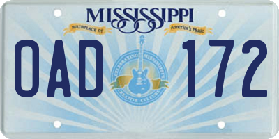 MS license plate OAD172
