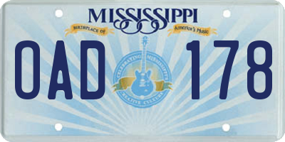 MS license plate OAD178