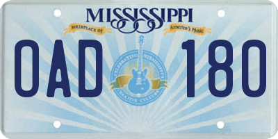 MS license plate OAD180