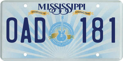 MS license plate OAD181